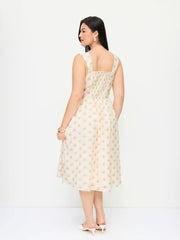 Cotton-blend Sculptural Halter Neckline Ditsy Floral Shirred Aline Midi Dresses Curve & Plus
