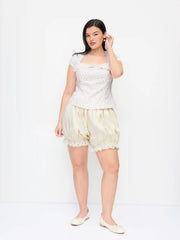 Lace Trim Bubble Hem Mid Rise Bloomer Shorts Curve & Plus