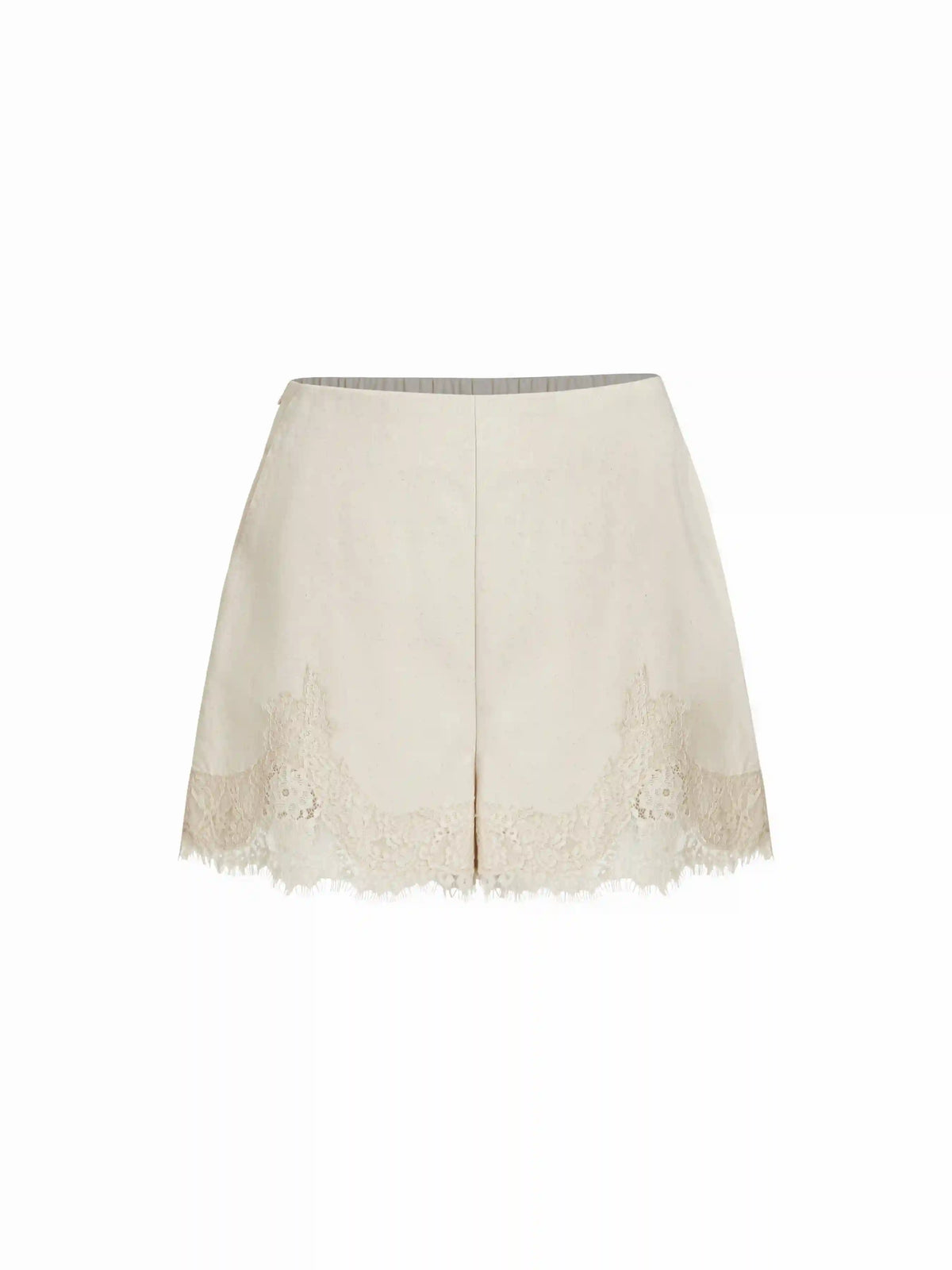 Linen-blend Mid Rise Lace Trim Shorts
