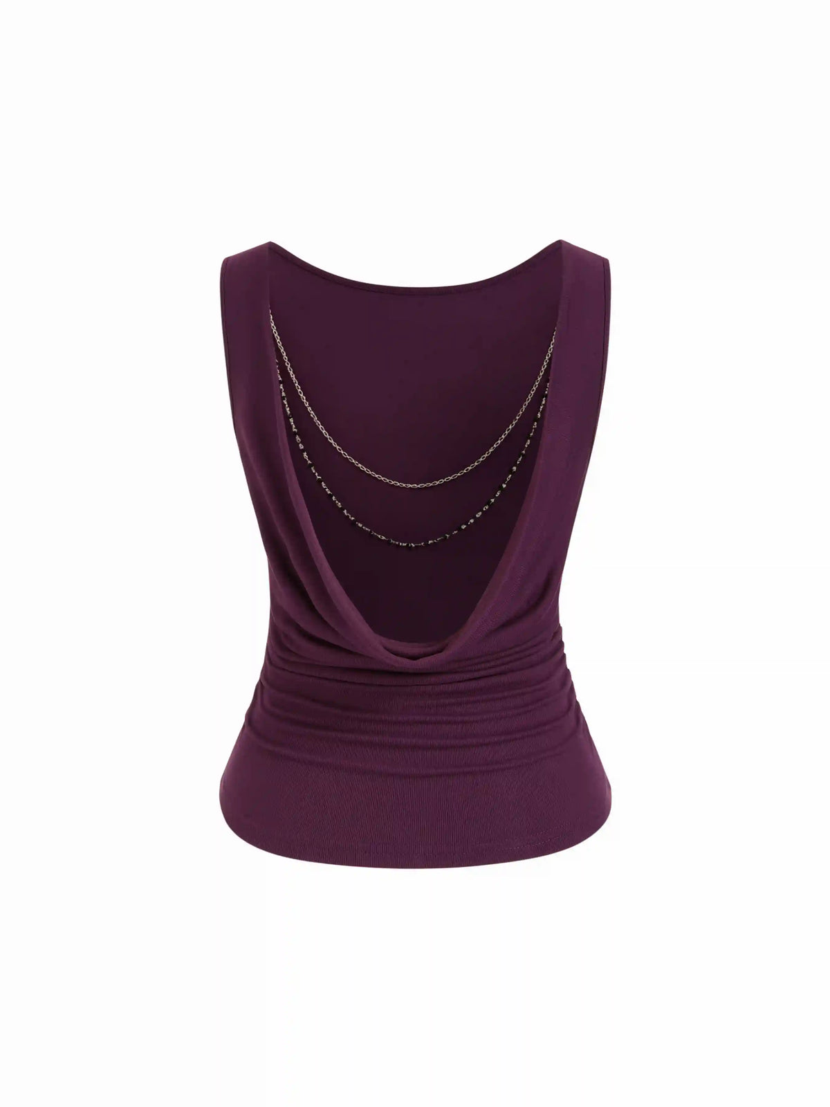 High Stretch Boat Neck Backless Chain Detail Draped Crop Tank Top
