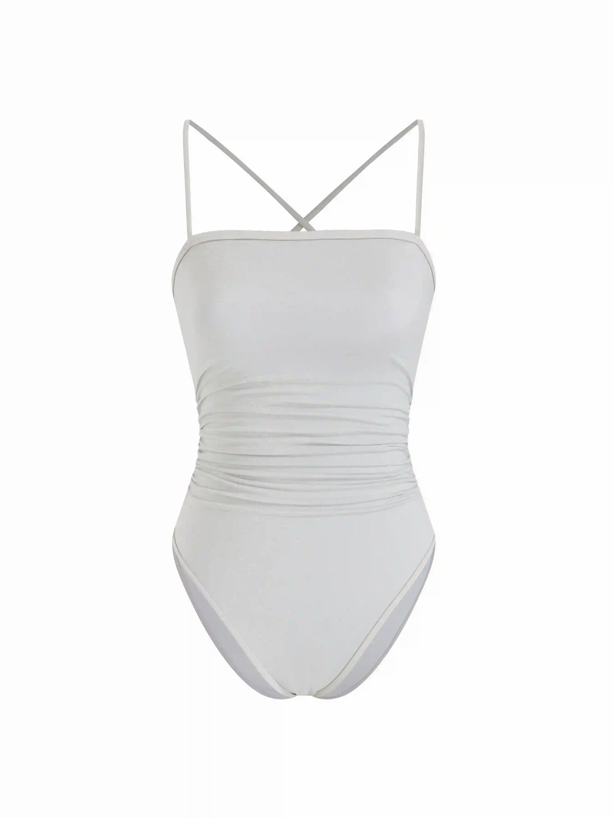 Glitter Square Neck Ruched Criss Cross One Piece Swimsuit