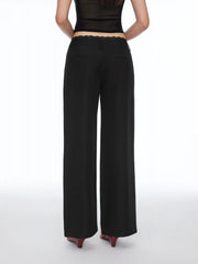 Lace Trimmed Low Rise Wide Leg Trousers