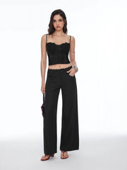 Lace Trimmed Low Rise Wide Leg Trousers