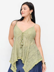 Jacquard Sweetheart Tie-front Hanky Hem Cami Top Curve & Plus