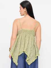 Jacquard Sweetheart Tie-front Hanky Hem Cami Top Curve & Plus