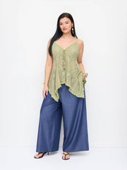 Jacquard Sweetheart Tie-front Hanky Hem Cami Top Curve & Plus