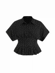 Polka Dot Ruched Cinched Waist Batwing Sleeve Blouse Curve & Plus