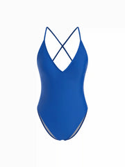 V-neck Criss Cross Back Adjustable Strap One Piece Swimsuit