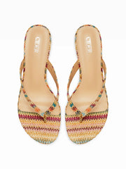 WOVEN FLIP-FLOP KITTEN HEELED SANDALS