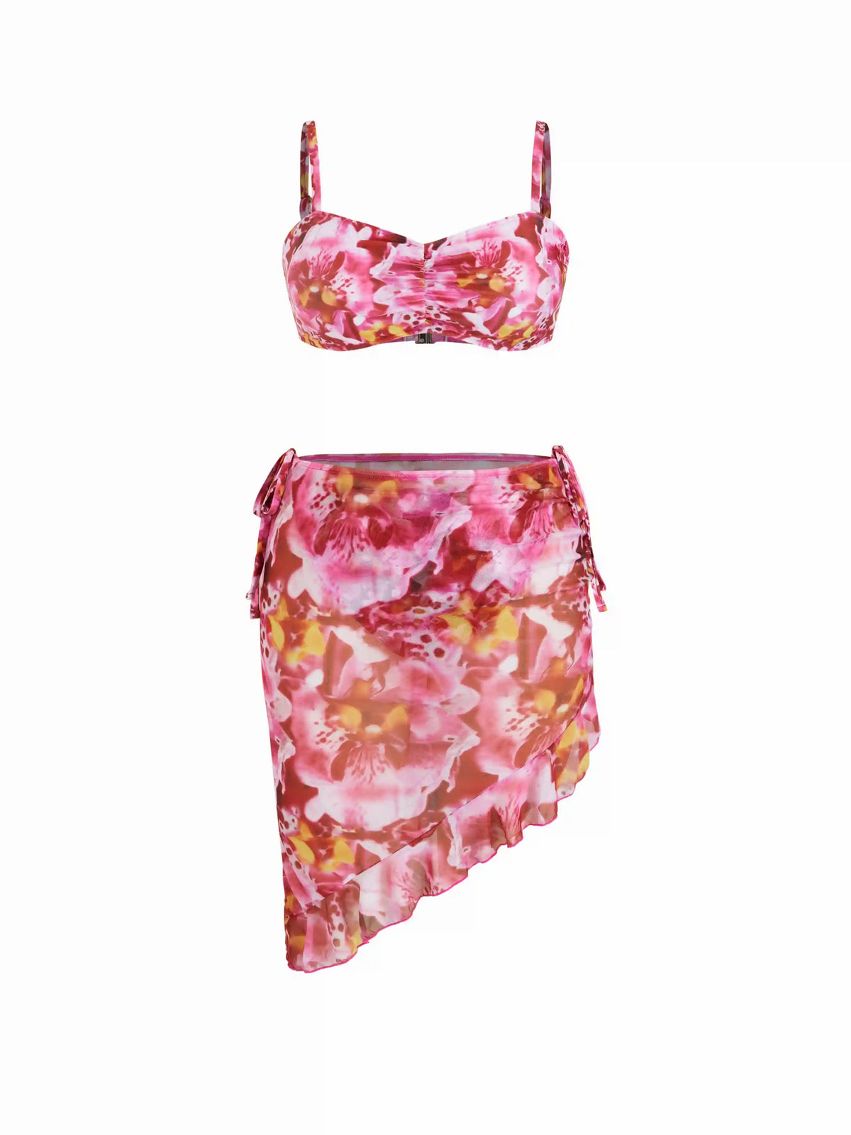 Sweetheart Floral Tie Side Bikini Set with Cover Up Skirt Curve & Plus