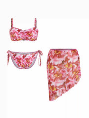 Sweetheart Floral Tie Side Bikini Set with Cover Up Skirt Curve & Plus