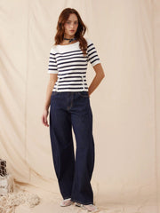 Denim Low Rise Solid Pocket Barrel-leg Jeans