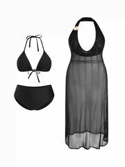Halter Neckline Triangle Bikini Set with Cover Up Dress Curve & Plus