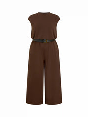 Round Neckline Oversized Jumpsuit with Belt Curve & Plus