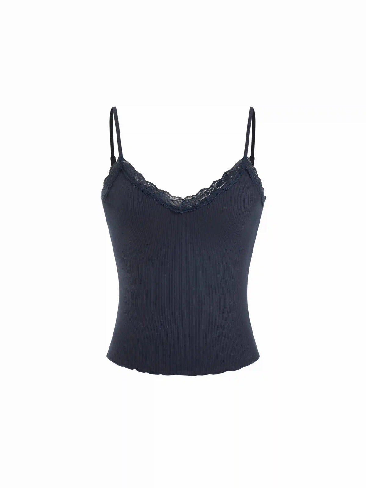 Textured V-neck Lace Trim Cami Top