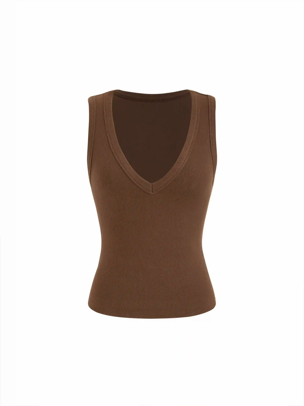 Cotton-blend Ribbed V-neck High Stretch Tank Top