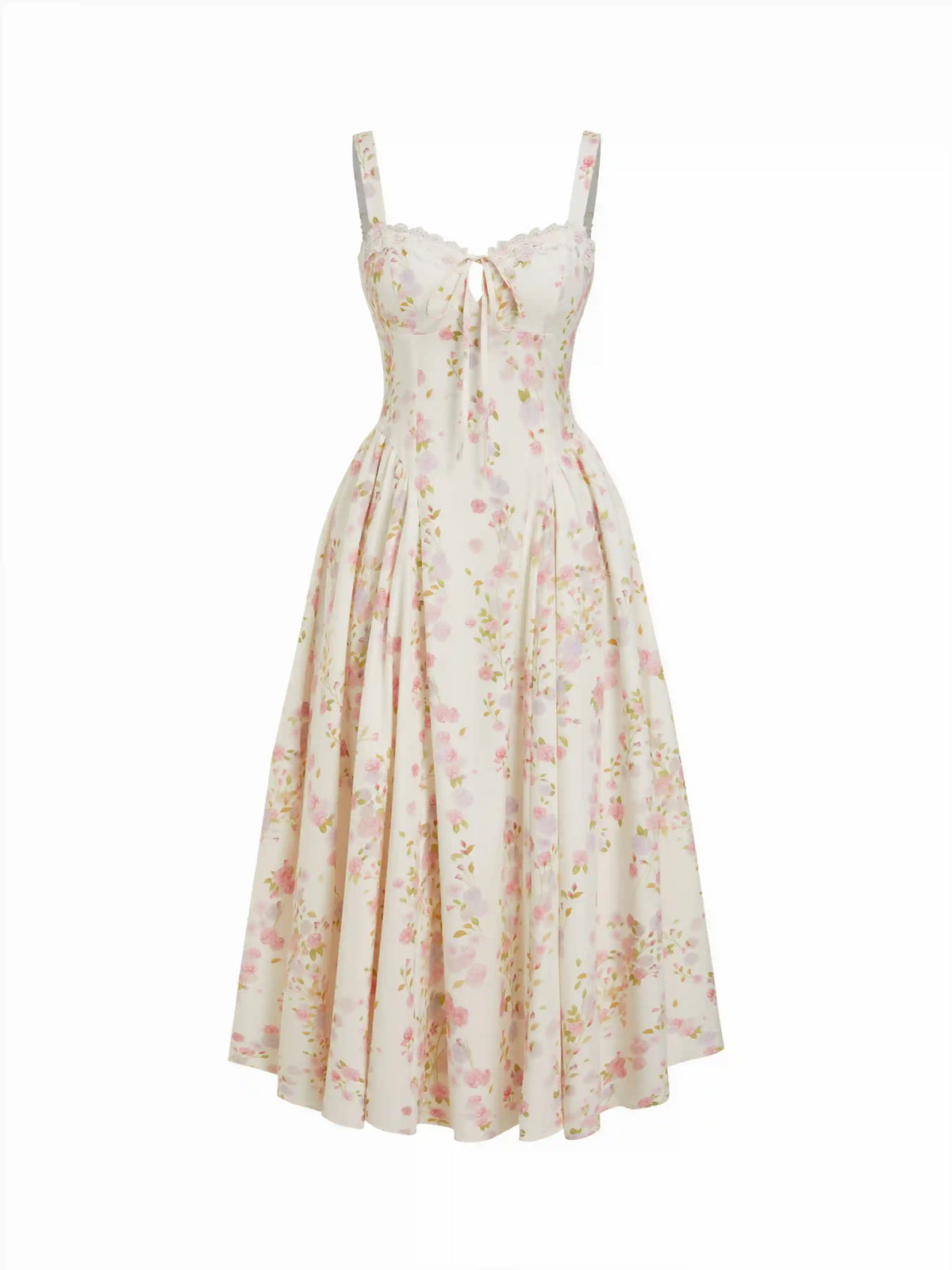 Floral Sculptural Sweetheart Neck Lace Trim Bowknot A-line Maxi Dress