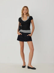 Washed Denim Low Rise A-Line Mini Skort