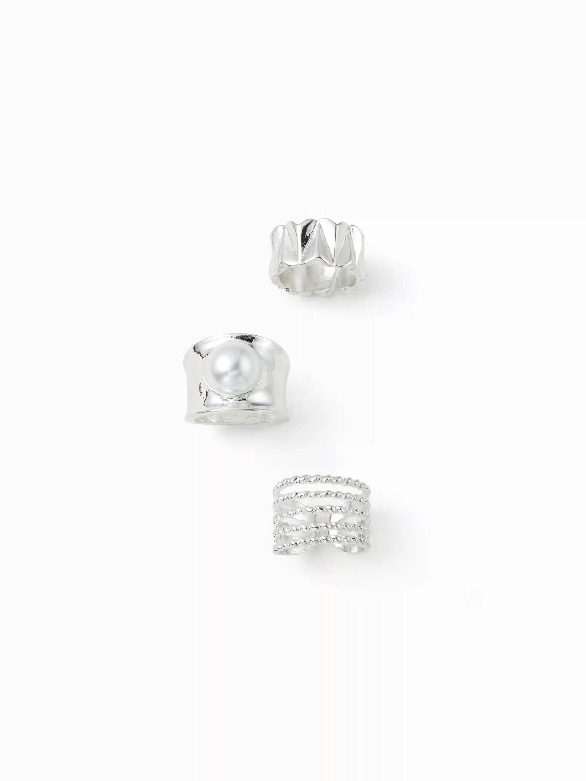 3PCS FAUX PEARL & TWISTED RING SET
