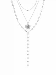 FLOWER & FAUX PEARL LAYERED NECKLACE
