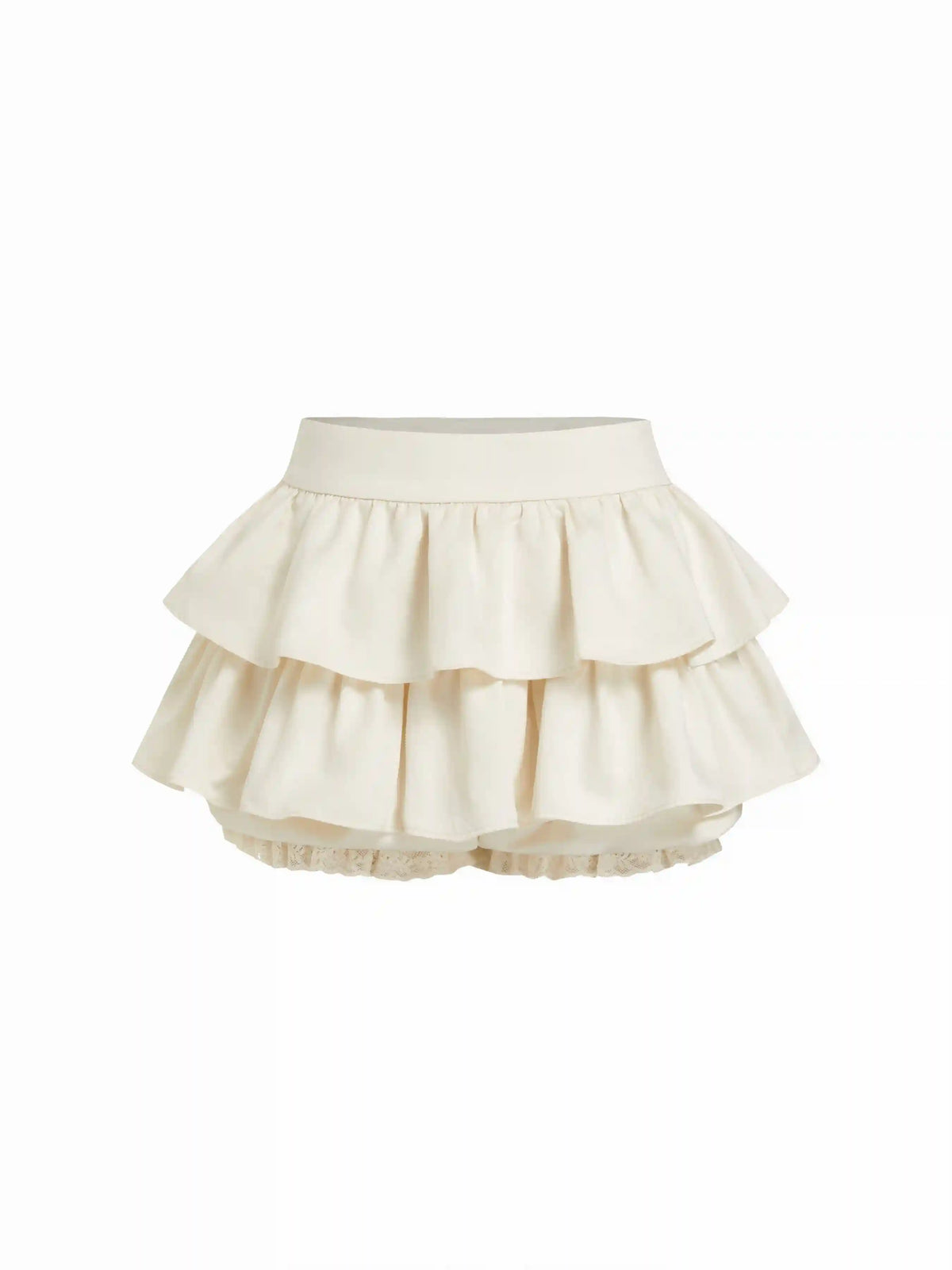 Mid Rise Ruffle Lace Trim Tiered Mini Skort