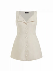 Linen-blend Braided Button Back Belt Square Neck Mini Dress Curve & Plus