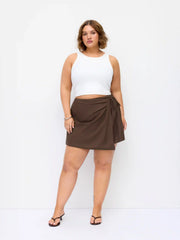 Linen-blend Wrap Front A-line Split Mini Skort Curve & Plus