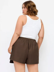 Linen-blend Wrap Front A-line Split Mini Skort Curve & Plus