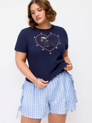 Cotton-blend Mid Rise Gingham Drawstring Shorts Curve & Plus