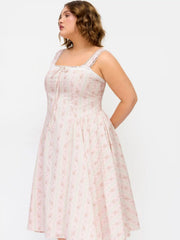 Cotton-blend Sculptural Square Neck Lace Trim Ditsy Floral Shirred Ruffled Maxi Dress Curve & Plus