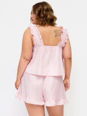 Textured Ruffled Stripe Bowknot Top & Mid Rise Micro Shorts Set Curve & Plus