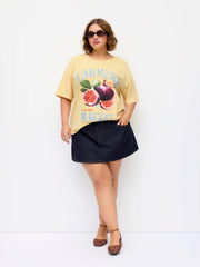 Cotton-blend Fruit Graphic Short Sleeve Oversized Tee Curve & Plus