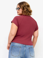 Cotton-blend Bird Graphic Raglan Sleeve Crop Tee Curve & Plus