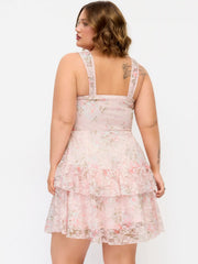 Lace Floral Sweetheart Tiered Mini Dress Curve & Plus