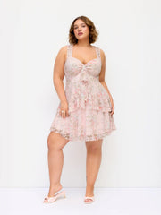 Lace Floral Sweetheart Tiered Mini Dress Curve & Plus
