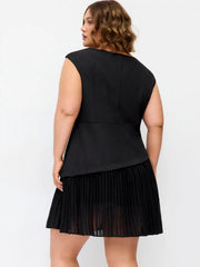 Boat Neck Pleated A-line Mini Dress Curve & Plus