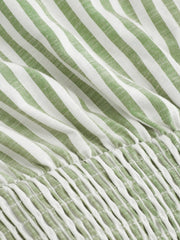 Cotton-Blend Striped Collar Shirred Waist Romper