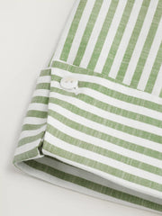 Cotton-Blend Striped Collar Shirred Waist Romper