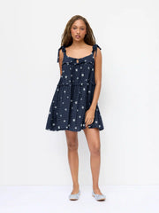 Cotton-blend Gingham Floral Graphic Bowknot Ruffled Tiered Oversized Babydoll Mini Dress