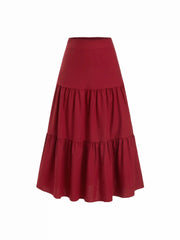 Linen-blend Sweetheart Corset Lace up Cami Top & High Rise Tiered Maxi Skirt Set