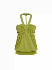High Stretch Halter Neckline Draped Ruched Longline Top