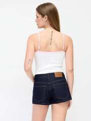 Denim Mid Rise Washed Metal Detail Riding Shorts