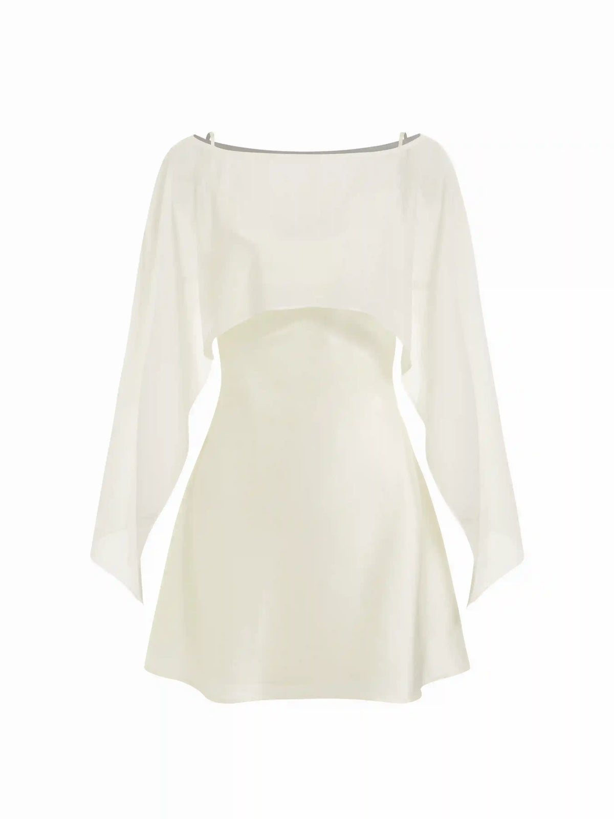 Sheer Boat Neck Cape Top & Satin High Rise Mini Dress Set