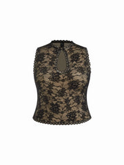 Lace Cut Out Halter Neck Top & Mid Rise A-line Mini Skirt Set Curve & Plus