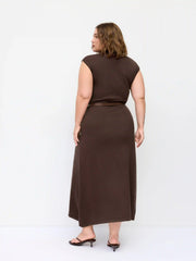 Knit High Neck A-line Maxi Dress With Belt Curve & Plus