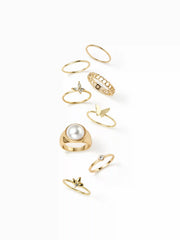 8PCS BUTTERFLY & RHINESTONE RING SET