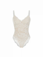 Lace V-neck Scalloped Trim Shapewear Bodysuit
