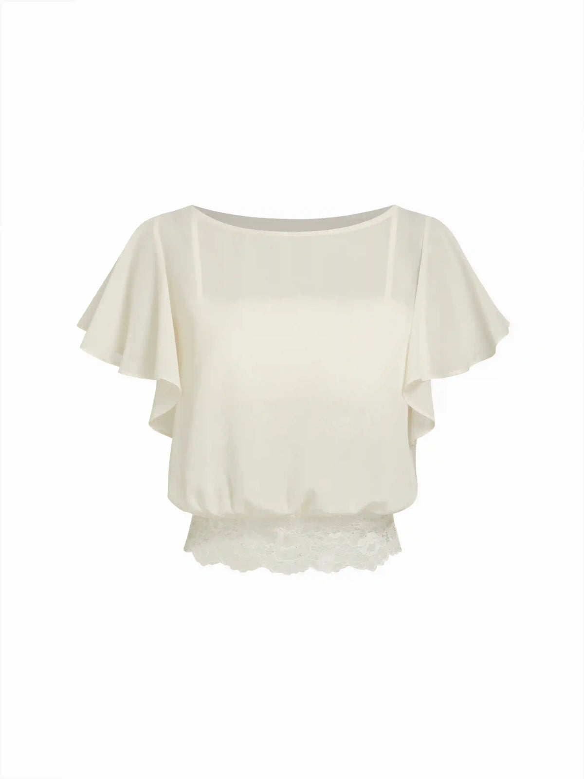 Boat Neck Bell Sleeve Lace Panel Oversized Blouse