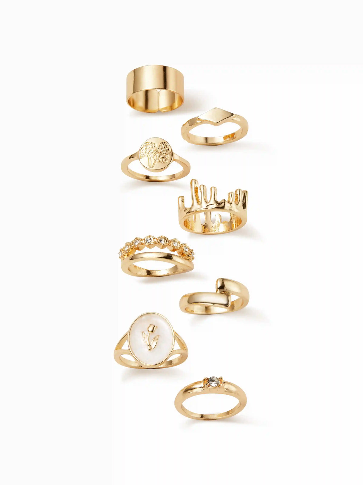 8PCS RHINESTONE & FLORAL RING SET