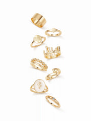 8PCS RHINESTONE & FLORAL RING SET